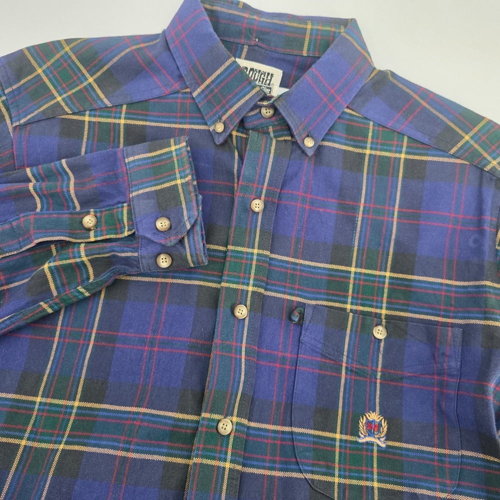 Rough Stock Panhandle Slim Mens Plaid Button Down Shirt Blue Green M 15.5 34/35